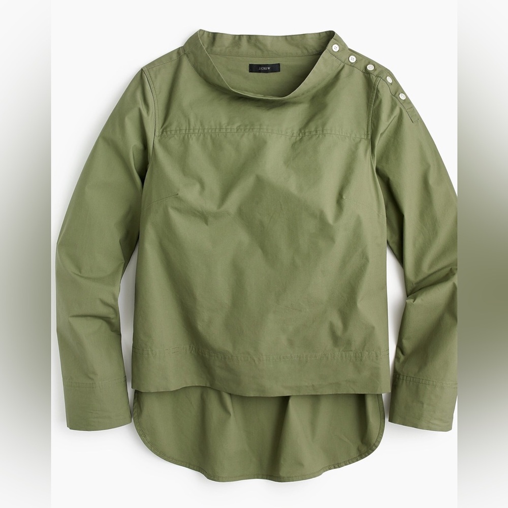 J.Crew green funnelneck top with high low hem